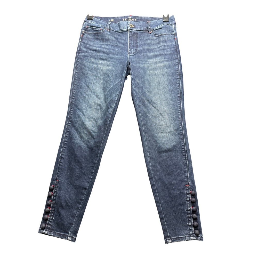White‎ House Black Market The Skinny Ankle Jeans Women 8P Blue Button Hem